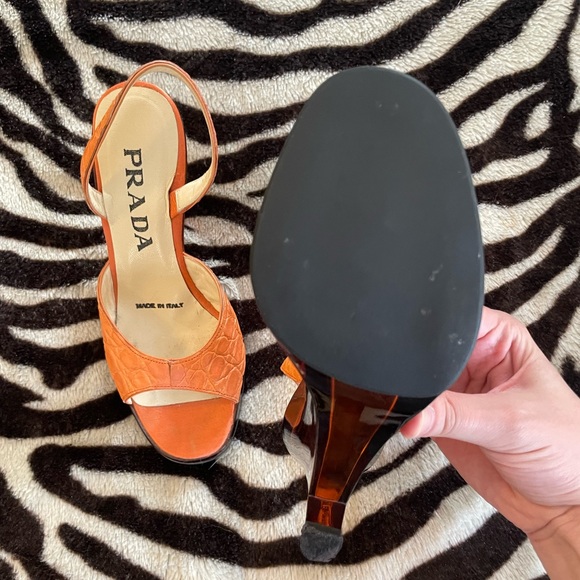Y2K Prada Orange Snakeskin Lucite Wedge Heels - Picture 10 of 11